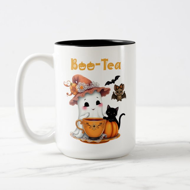 Niedliche Halloween-Tasse Boo-Tea Ghost-Bat-Katze Zweifarbige Tasse (Links)