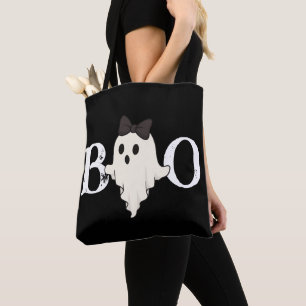 Niedliche Halloween Tote Bag - "Boo" Geist mit Bow