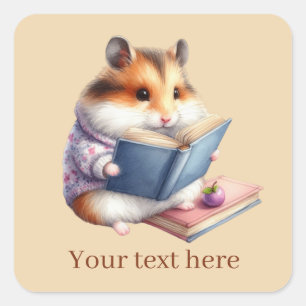 Niedliche Hamsterbuchliebhaber fügen Text Square S Quadratischer Aufkleber