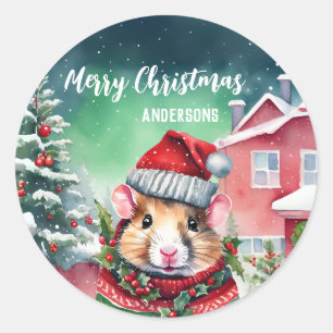 Niedliche Hamsterratte Weihnachtsgeburtsschnee Par Runder Aufkleber