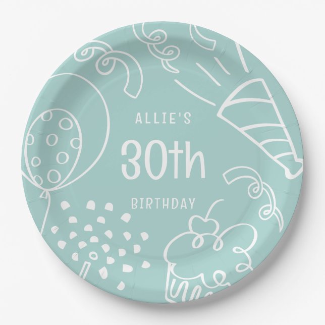 Niedliche Hand gezeichnet Geburtstagsballon Irgend Pappteller (Vorderseite)