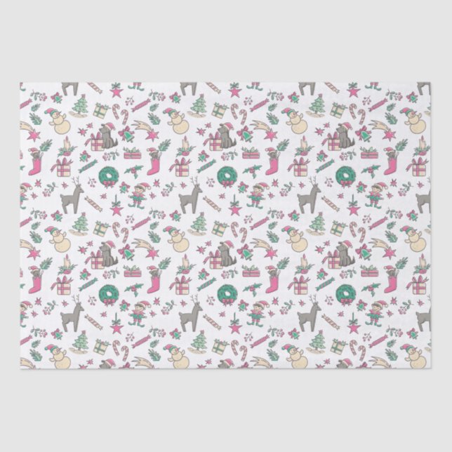 Niedliche Hand gezeichnete Feiertage Doodles Weihn Seidenpapier (Vorderseite)