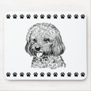 Niedliche Hand gezeichneter Hund + Tatze druckt Mousepad