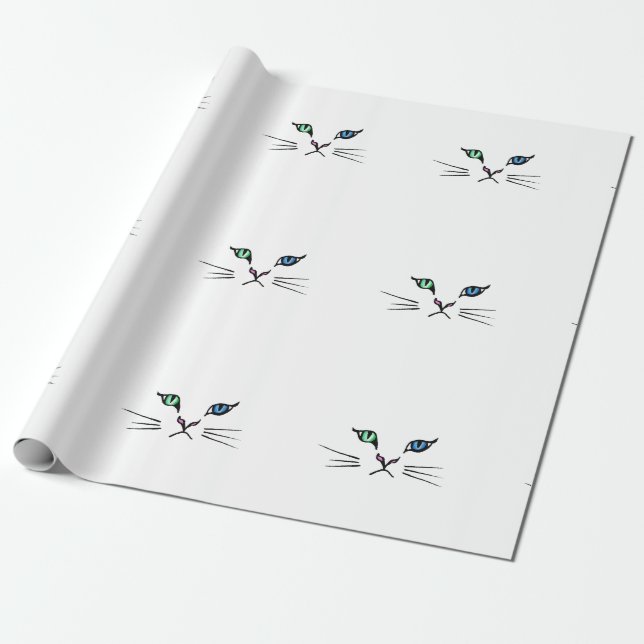 Niedliche Hand gezeichnetes Kätzchen-Gesicht Geschenkpapier (Ungerollt)