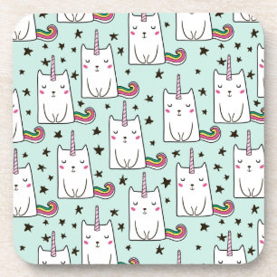 Niedliche Hand gezeichnetes Unicorn-Katzen-Muster Getränkeuntersetzer