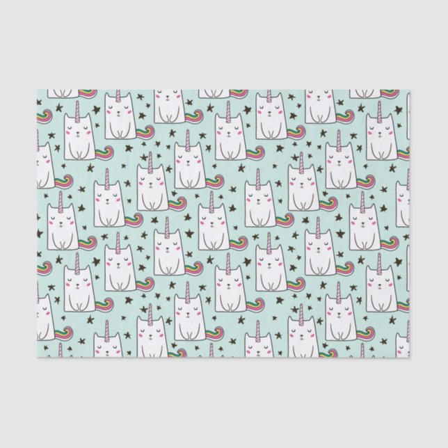 Niedliche Hand gezeichnetes Unicorn-Katzen-Muster Seidenpapier (Vorderseite)
