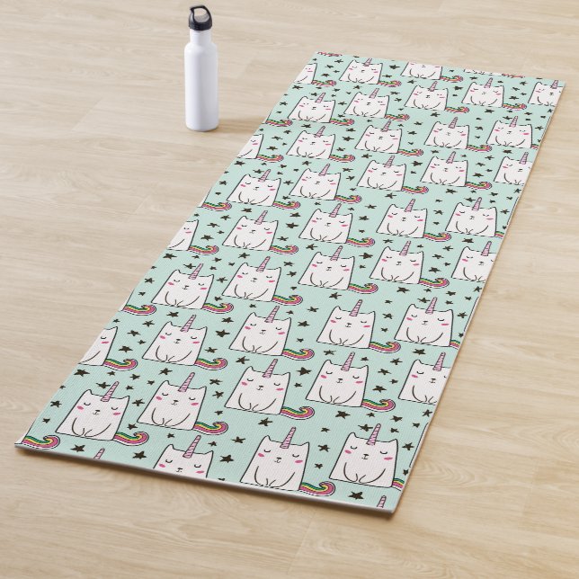 Niedliche Hand gezeichnetes Unicorn-Katzen-Muster Yogamatte (Beispiel)