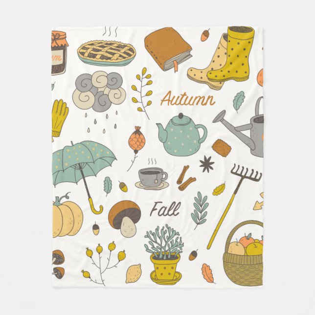 niedliche Hand gezogen Vintage Fall Set  Fleecedecke (Vorderseite)
