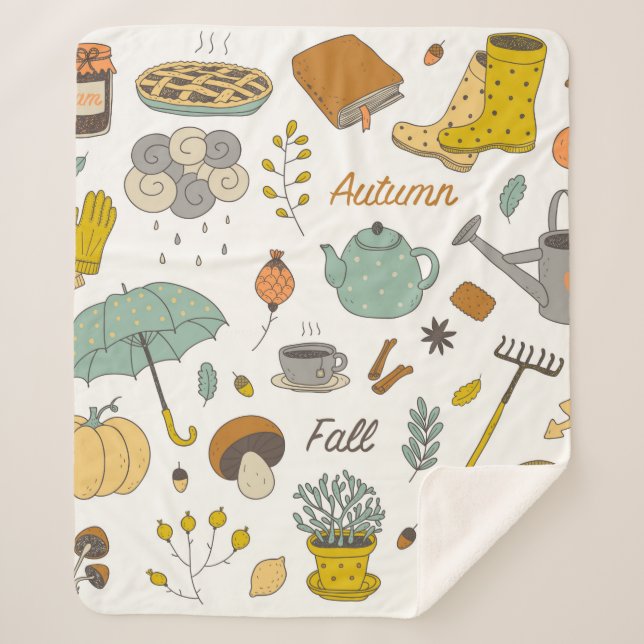 niedliche Hand gezogen Vintage Fall Set  Sherpadecke (Vorderseite)