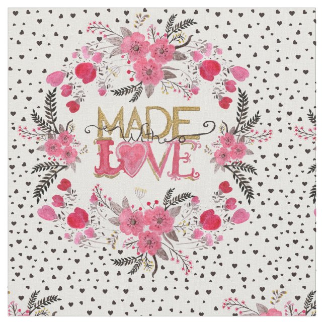 Niedliche Handfarbe "Made with Liebe" Stoff (Nahaufnahme)