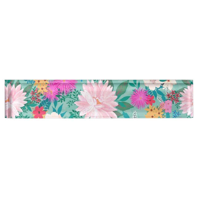 Niedliche Handfarbe Pink & Mint Handfarbe Blumende Namensplakette (Vorderseite)
