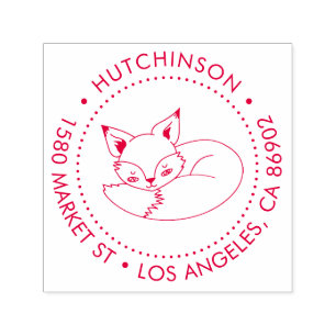 Niedliche handgezeichnet Fox Round Family Rücksend Permastempel