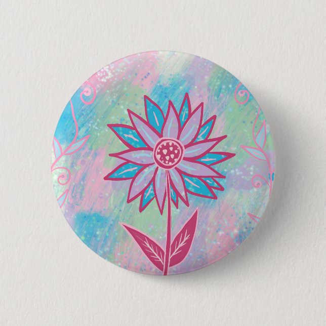 Niedliche handgezeichnet PastelBlume Button (Vorderseite)
