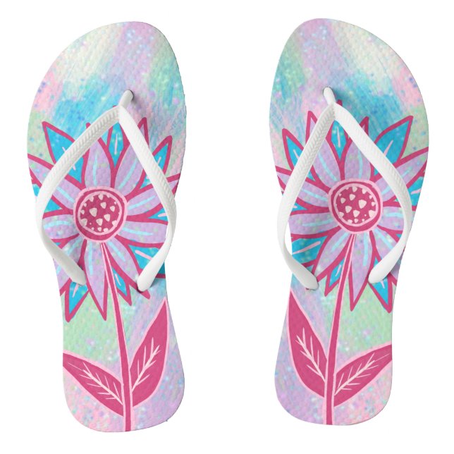 Niedliche handgezeichnet PastelBlume Flip Flops (Fußbett)
