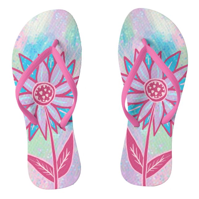 Niedliche handgezeichnet PastelBlume Flip Flops (Fußbett)