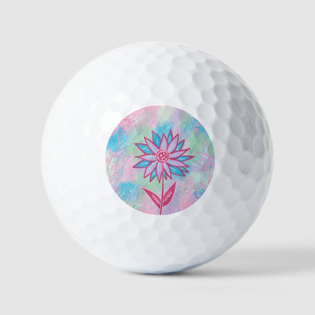 Niedliche handgezeichnet PastelBlume Golfball (Vorderseite)