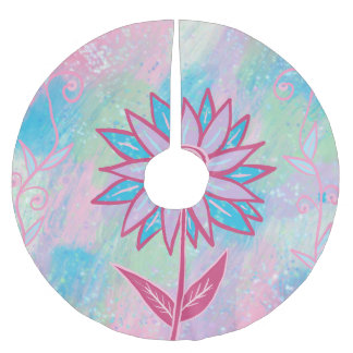 Niedliche handgezeichnet PastelBlume Polyester Weihnachtsbaumdecke
