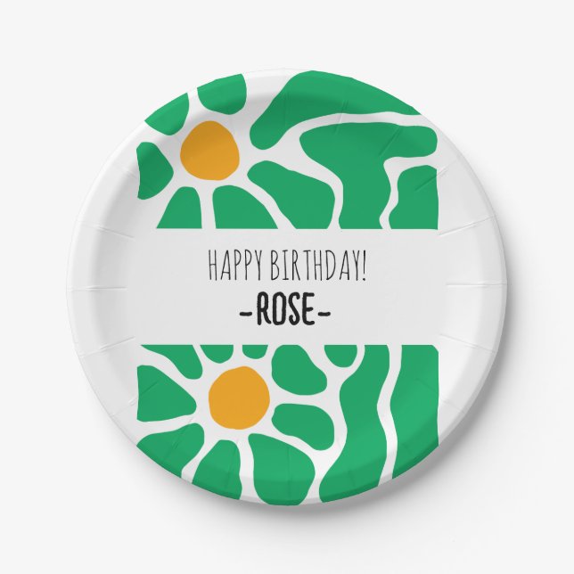 Niedliche handgezeichnete Blume Geburtstagspapierp Pappteller (Vorderseite)