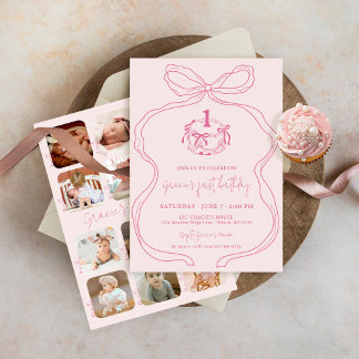 Niedliche Handgezeichnete Bow Pink Girl Foto 1. Ge Einladung
