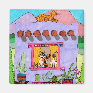 Niedliche handgezeichnete Lila Adobe House Cats Wü Magnet