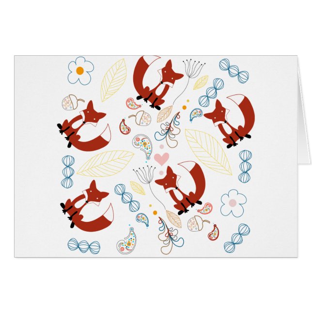 Niedliche, handgezogene Foxhörnchen in Gelb-Blau-R (Vorderseite (Horizontal))