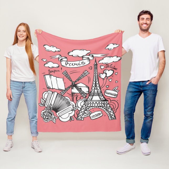 Niedliche Handskizze Eiffelturm Paris Frankreich R Fleecedecke (Beispiel)