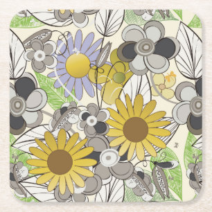 Niedliche Hängematerial Sonnenblume und Schmetterl Rechteckiger Pappuntersetzer