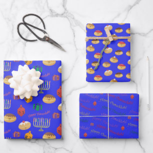 Niedliche Hannukah gemustert Wrapping Paper Sheets Geschenkpapier Set