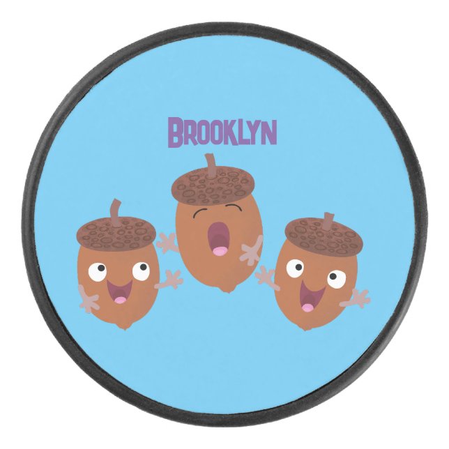 Niedliche Happy Acorns singen Cartoon für Kinder Eishockey Puck (Vorderseite)