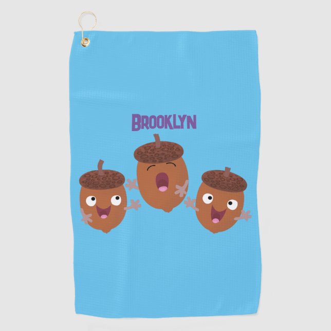 Niedliche Happy Acorns singen Cartoon für Kinder Golfhandtuch (Vorderseite)