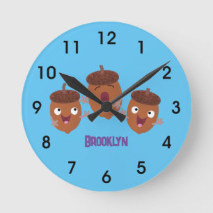 Niedliche Happy Acorns singen Cartoon für Kinder Runde Wanduhr