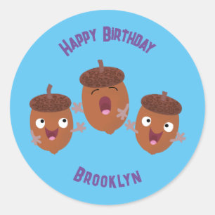 Niedliche Happy Acorns singen Cartoon für Kinder Runder Aufkleber