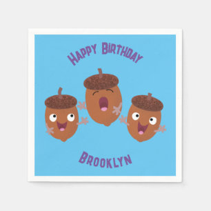 Niedliche Happy Acorns singen Cartoon für Kinder Serviette
