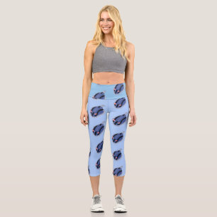 Niedliche Happy Blue Nacktverzweigung Cartoon Illu Capri Leggings