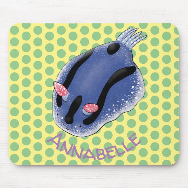 Niedliche Happy Blue Nacktverzweigung Cartoon Illu Mousepad (Vorne)