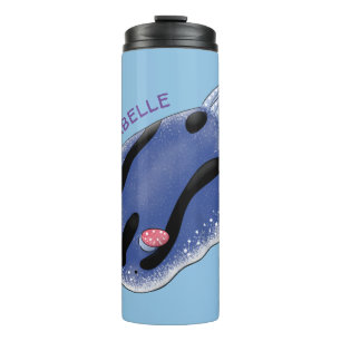 Niedliche Happy Blue Nacktverzweigung Cartoon Illu Thermosbecher