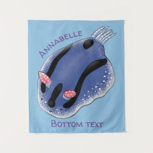 Niedliche Happy Blue Nacktverzweigung Cartoon Illu Wandteppich