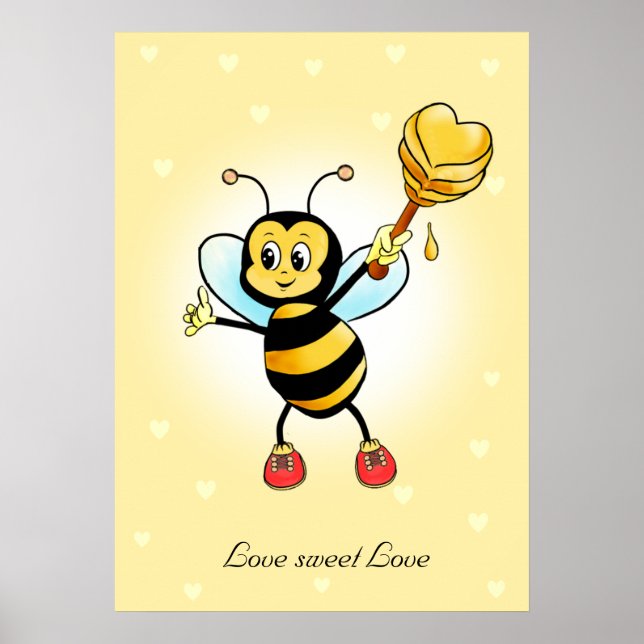 Niedliche Happy Bumble Bee & Honeycomb mit Herz Poster (Vorne)