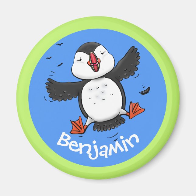 Niedliche Happy Fying Puffle Cartoon Illustration Magnet (Vorne)