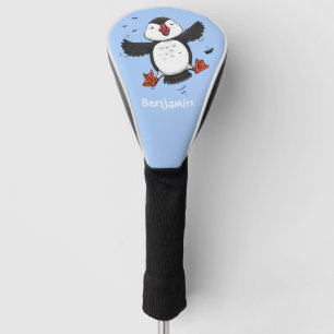Niedliche Happy-Fying-Puffsängerin mit blauen Cart Golf Headcover