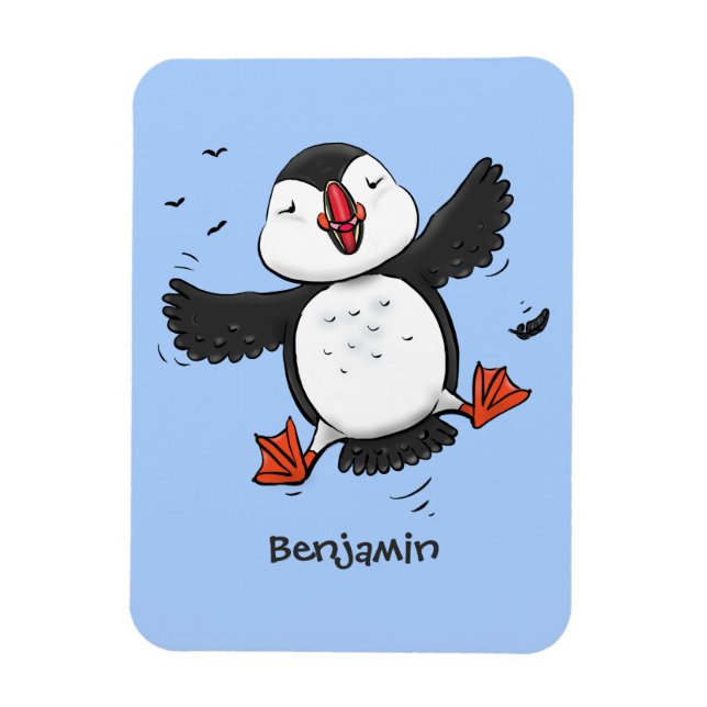 Niedliche Happy-Fying-Puffsängerin mit blauen Cart Magnet (Vertikal)