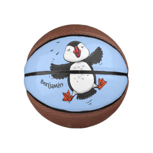 Niedliche Happy-Fying-Puffsängerin mit blauen Cart Mini Basketball