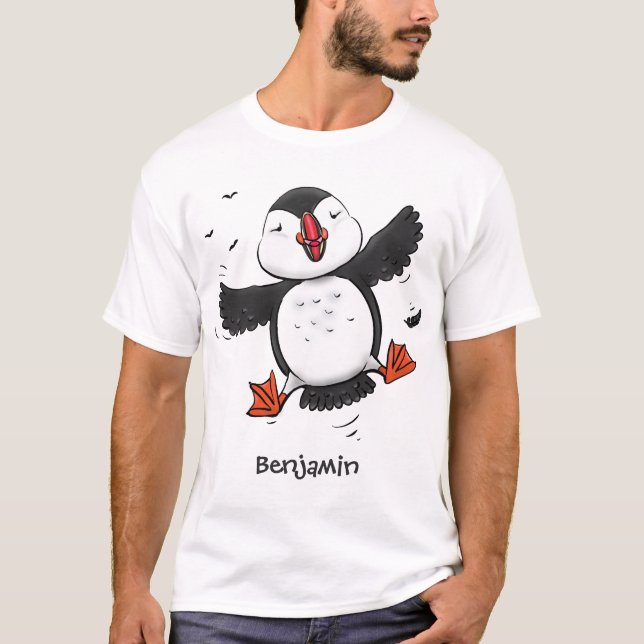 Niedliche Happy-Fying-Puffsängerin mit blauen Cart T-Shirt (Vorderseite)