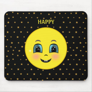 Niedliche Happy Gesichte und Sterne in Schwarz Mousepad