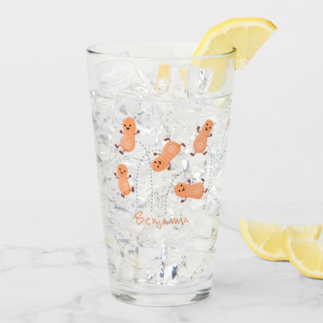 Niedliche Happy Jumping Erdnüsse Cartoon Illustrat Glas (Rückseite Ice)