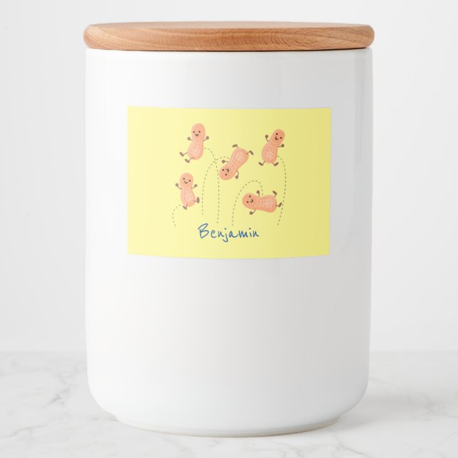 Niedliche Happy Jumping Erdnüsse Cartoon Illustrat Lebensmitteletikett (Vorderseite)