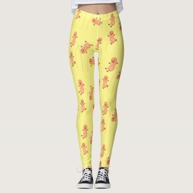 Niedliche Happy Jumping Erdnüsse Cartoon Illustrat Leggings (Vorderseite)
