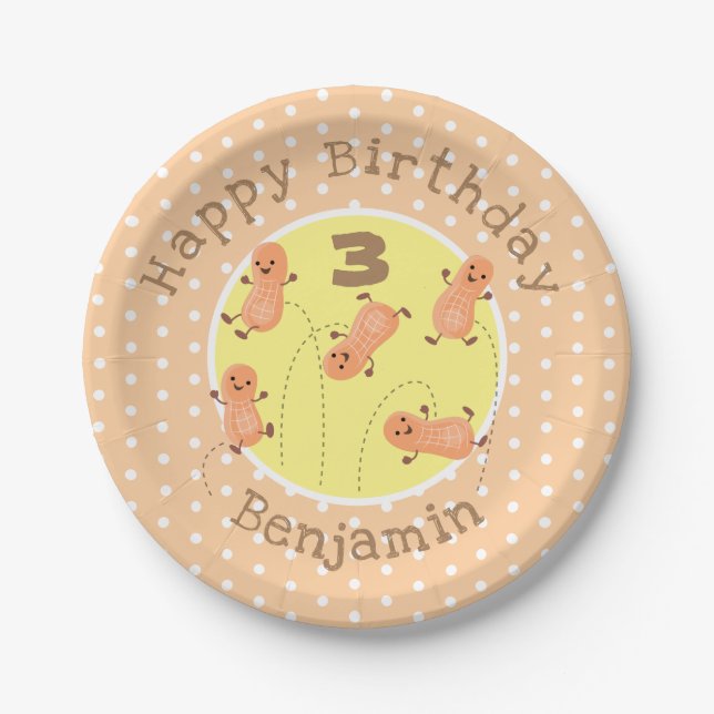 Niedliche Happy Jumping Erdnüsse Cartoon Illustrat Pappteller (Vorderseite)