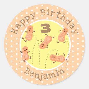 Niedliche Happy Jumping Erdnüsse Cartoon Illustrat Runder Aufkleber