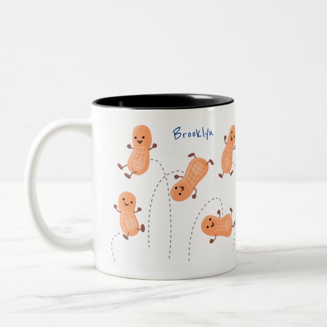 Niedliche Happy Jumping Erdnüsse Cartoon Illustrat Zweifarbige Tasse (Links)